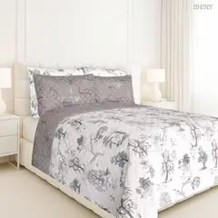 BALI - Colcha Doble Faz para Cama Doble 215×240 + Funda 50×75 Shiny Gris blanco
