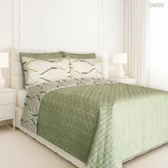 BALI - Colcha Doble Faz para Cama Doble 215×240 + Funda 50×75 Owen Verde