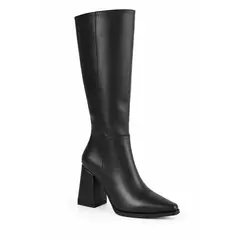 GLAM BOUTIQUE - Botas Sahára para Mujer, Media Caña, Tacón 7.5 cm, Punta Cuadrada, Color Negro