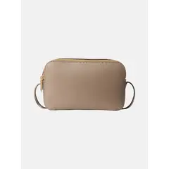 CALVIN KLEIN - Bolso beige cruzado con logo en lámina metálica