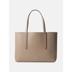 CALVIN KLEIN - Bolso beige tote pequeño con logo en lámina metálica