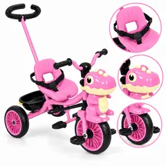 GENERICO - Triciclo Para Niño Niña Dinosaurio Con Música Y Cesta Rosado