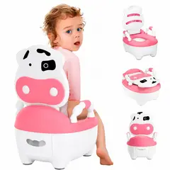 ONE PIXEL - Orinal Infantil Entrenador Vaca Rosa Con Respaldo Asas Y Deposito Removible