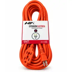 NIA - Extensión Eléctrica 6 Metros 15A 1875W Cable Grueso 14AWG 3 Puestos