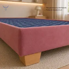 GENERICO - Base cama semidoble 1.20x1.90 dividida color rosada pata madera