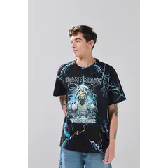 KOAJ - Camiseta negra cuello redondo oversize de Iron Maiden Hombre