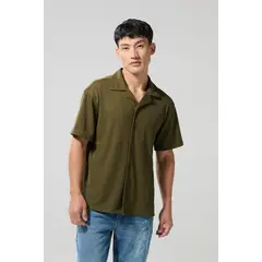 KOAJ - Camisa verde oscura con manga corta y cuello resort Hombre