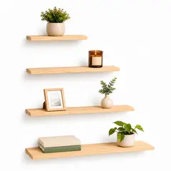 GENERICO - Set X4 Repisas Flotantes En Pino Natural Escalonada 100% Madera