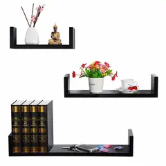 GENERICO - Juego X3 Repisas Flotantes Tipo U Wengue - Estantes de Pared para Sala, Hogar y Libros