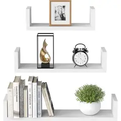GENERICO - Juego X3 Repisas Flotantes Tipo U Blanco - Estantes de Pared para Sala, Hogar y Libros