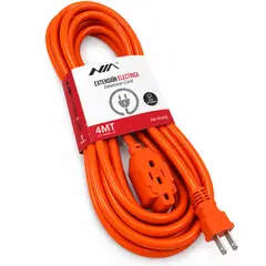 NIA - Extensión Eléctrica 4 Metros 15A 1875W 3 Puestos Cable Grueso Hogar Oficina