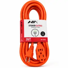 NIA - Extensión Eléctrica 3 Metros 15A 1875W 3 Puestos Cable Grueso Hogar Oficina