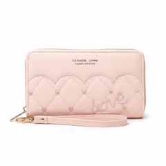 FOREVER - Billetera Larga Rosada Doble Cierre Love Bordada Para Mujer En Cuero Sintetico De Calidad