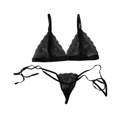 PROVOCAME - Conjunto Ropa Interior Femenino Sexy Lenceria Erotica Tanga Amarrar Basico Negro