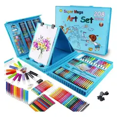 GENERICO - SET DE ARTE PARA NIÑOS CABALLETE DOBLE CARA 208 PIEZAS