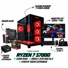 POWER GROUP - PC GAMER AMD RYZEN 7 5700G + 32GB RAM | SSD 1.5TB M.2 | MONITOR 24" 120Hz | REGULADOR Y COMBO 4 EN 1