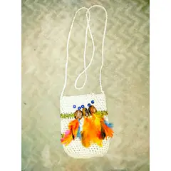 GENERICO - Mochila Tikuna Tejida en Fibra de Chambira -Terciar -Beige- para celular -objetos pequeños 17x13 cm