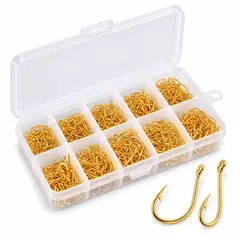 GENERICO - Kit 600 Anzuelos Chinu Dorados Pesca #3–12 Con Caja