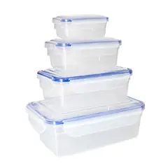 TRIPLE CLEAN - Set 4 Envases Plásticos Rectangulares Herméticos Para Alimentos Con Tapa