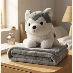 INFANTILES CAJUROMIX - Peluche Lobo Con Cobija Suave Y Acogedora
