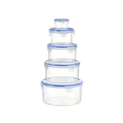 TRIPLE CLEAN - Set 5 Envases Plásticos Redondos Herméticos Para Alimentos Con Tapa