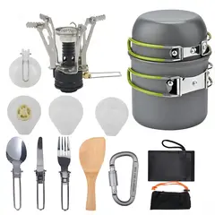 AFVENTURA - Set Ollas Camping 13 Piezas Con Cocinilla Y Cubiertos