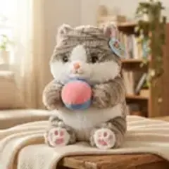 INFANTILES CAJUROMIX - Peluche Gato Con Pelota De Colores AZUL Y ROSA