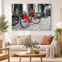 GENERICO - Cuadro decorativo en lienzo bicicleta roja con flores 100x70 cm