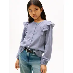 TOMMY HILFIGER - Blusa azul con diseño de cuadros