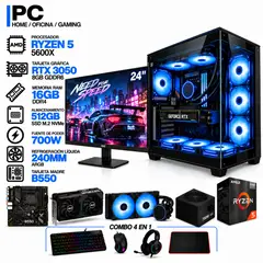 POWER GROUP - PC GAMER AMD RYZEN 5 5600X|RTX 3050 6GB|16GB RAM|SSD 512GB|LÍQUIDA 240ML | MONITOR 24" | BOARD B550