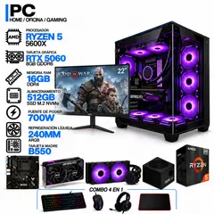 POWER GROUP - PC GAMER AMD RYZEN 5 5600X|RTX 5060 8GB|16GB RAM|SSD 512GB|LÍQUIDA 240ML| MONITOR 22" | B550 WIFI