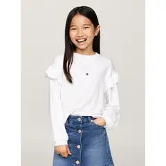 TOMMY HILFIGER - Camiseta Para Niña Blanca Con Mangas En Volante