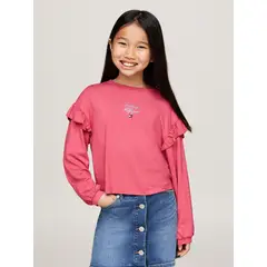 TOMMY HILFIGER - Camiseta Para Niña Rosa Con Mangas En Volante