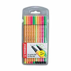 STABILO - Plumígrafo Point 88 + Pen 68 Estuche NEÓN - 10 ud