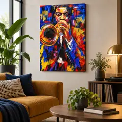 GENERICO - Cuadro decorativo en lienzo trompetista jazz colorido 70x100 cm