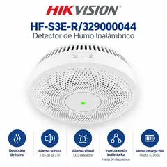 HIKVISION - HF-S3E-R, Detector de Humo Inalámbrico 433 MHz Alarma Sonora y Visual