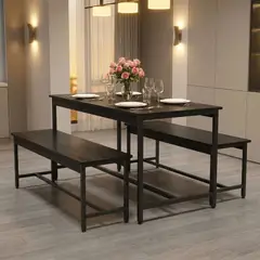 GENERICO - Uego de Mesa de Comedor con 2 Bancos, Mesa Rectangular de Estilo Industrial para Cocina y Sala