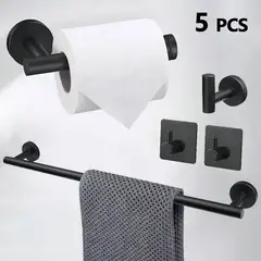 U BUY - Set De Accesorios Dbaño Acero Inoxidable Negro Plata 5 U