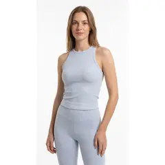 BELIFE - Camiseta deportiva rib manga sisa azul claro para mujer