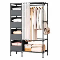 ONE PIXEL - Closet Organizador Armario Portatil Con Cortina Repisas Y Barra Para Ropa