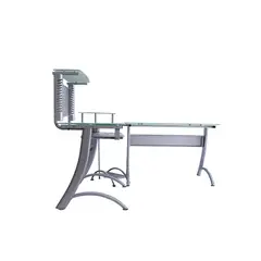 ZER - ESCRITORIO EN L IGUAZÚ 175X150X58 CM VIDRIO TEMPLADO 8MM BLANCO CON PORTA TECLADO Y PORTA PC