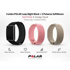 POLAR - Combo Loop Night Black + 2 Pulseras SoftWeave Soft Pink + Greige Sand