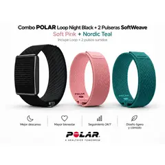 POLAR - Combo Loop Night Black + 2 Pulseras SoftWeave Soft Pink + Nordic Teal