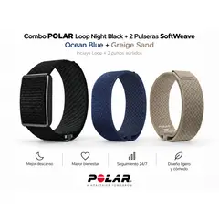 POLAR - Combo Loop Night Black + 2 Pulseras SoftWeave Ocean Blue + Greige Sand