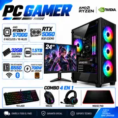 POWER GROUP - PC Gamer Ryzen 7 5700G | RTX 5060 8GB GDDR6 | 32GB RAM | 1.5TB SSD | MONITOR 24"| B550 WIFI+BLUE