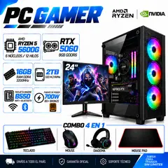 POWER GROUP - PC Gamer Ryzen 7 5700G | RTX 5060 8GB GDDR6 | 16GB RAM | 2TB SSD | MONITOR 24"| B550 WIFI+BLUE