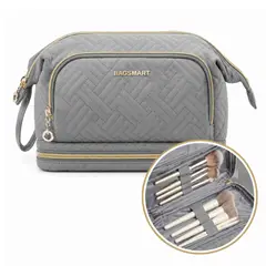 GENERICO - Cosmetiquera Bolso Maquillaje Neceser Doble Capa Grande Para Viaje Gris