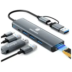 GENERICO - Adaptador USB C a Ethernet 1000 Mbps USB 3.0 5 Gbps PD 85W