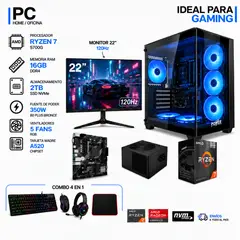 POWER GROUP - TORRE GAMER RYZEN 7 5700G - 16GB RAM - SSD 2TB M.2 - 5 FANS RGB - MONITOR 22" 120Hz- COMBO GAMER