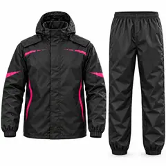 ONE PIXEL - Conjunto Chaqueta y Pantalón Impermeable Negro Con Capota